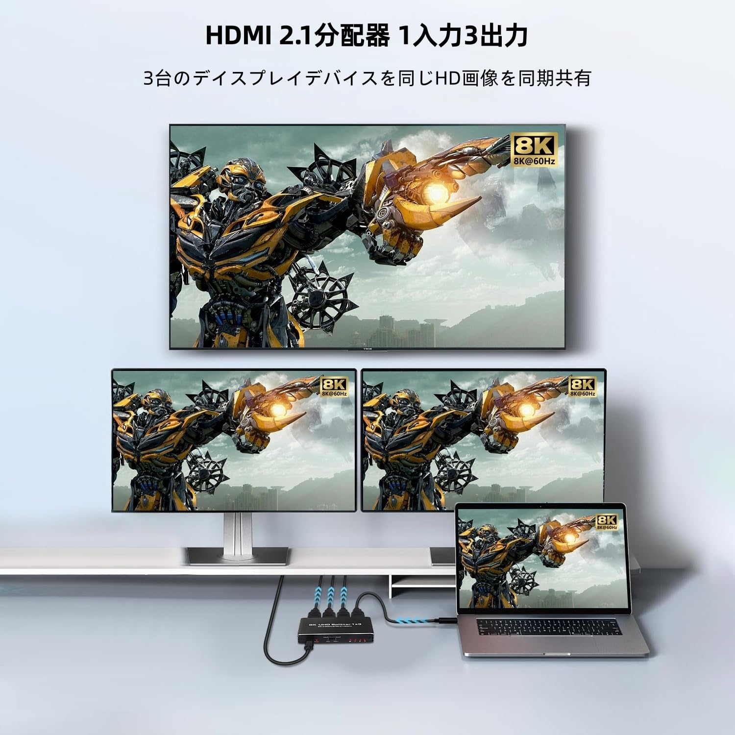 Amazon | HDMI2.1分配器 1入力3出力 8K@60Hz HDMIスプリッター 3画面